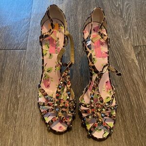 Betsey Johnson Leopard Print Sandals with Multicolor Gems